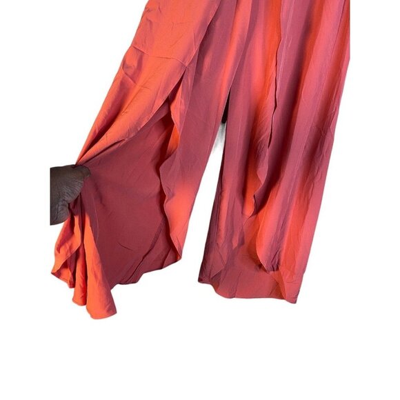 Halara High Waisted Back Pocket Palazzo Flowy Split Wide Leg Casual Blush Orange - Picture 3 of 7
